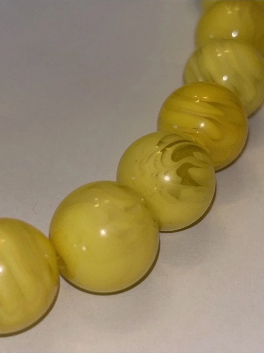 Vintage Large Round Acrylic Lemon Yellow Bead Necklace & Earring‎ Set 18”